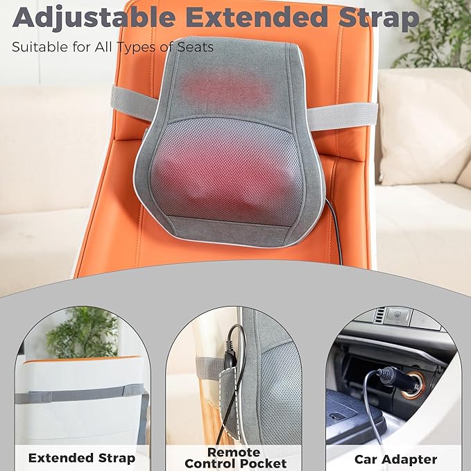 Brelley Shiatsu Neck and Back Massager with Heat, Deep Tissue Kneading Massage Pillow, Electric Massagers with Bi-Directional Rotating Head for Neck, Back, Shoulders, and Legs