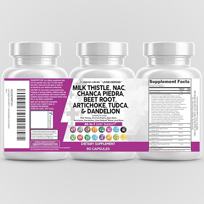 Clean Nutraceuticals Milk Thistle NAC Chanca Piedra Beet Root Artichoke Dandelion Root - Liver Cleanse Supplement Plus TUDCA Choline & Ginger - 2Pack