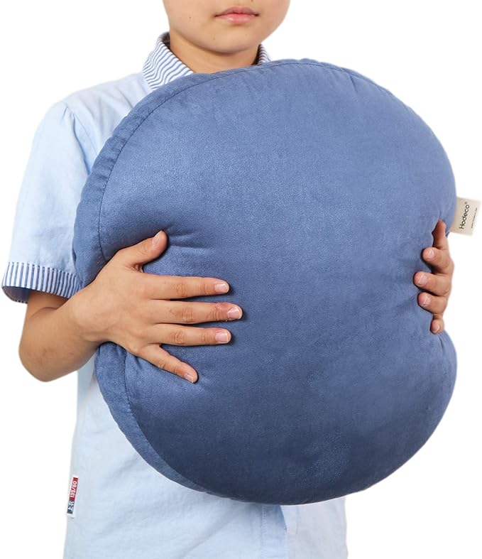 Round Throw Pillow 18x18 for Kids 100% Polyester Filling Super Soft Cushion Ultra Fluffy Down-like Touch Decor Round Floor Pillow for Couch Bed Sofa, Navy Blue, 1 Piece