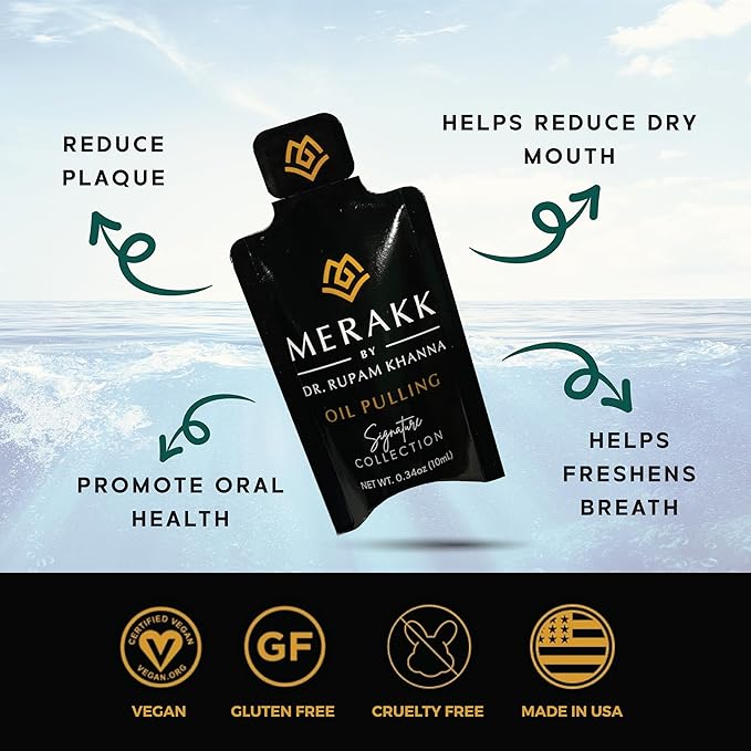 Merakk Coconut Oil Pulling for Teeth and Gums - Ayurvedic Coconut Pulling Oil for Teeth and Gums w/Clove & Grape Seed Oil - Whitening Oil Pulling Mouthwash - Oil Pulling Oral Rinse - 10 Sachets, 10ml