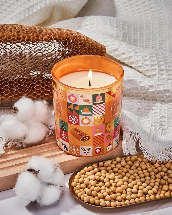 M&SENSE Gingerbread Cookie Christmas Candle, Natural Soy Wax 9.9oz 55 Hours Long Lasting Burn, Caramel Cinnamon Holiday Scented Candle for Home, Winter Scent Christmas Gift for Women Family Friends