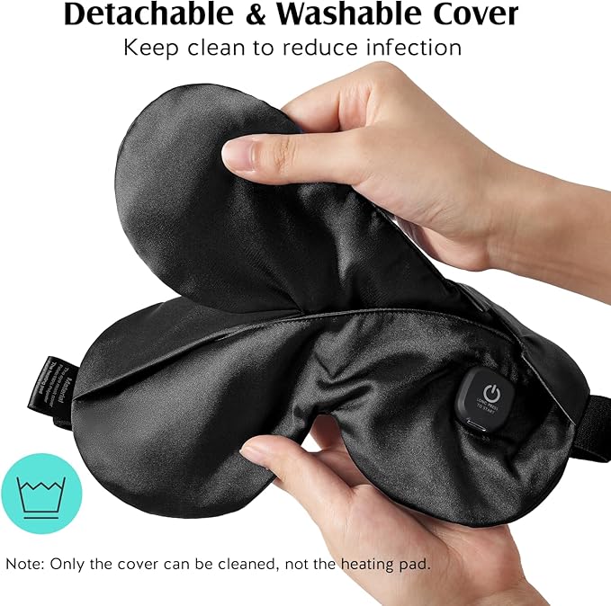 YFONG Cordless Heated Eye Mask for Dry Eyes, Warm Eye Compress for Stye, Blepharitis, Chalazion, MGD, Washable Heating Eye Mask for Sleeping, Travel, Office Nap, Perfect Light Blocking (Black)