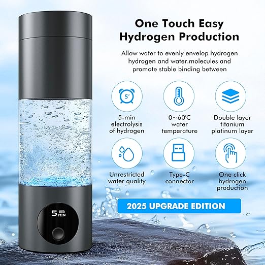 Hydrogen Water Bottle,Up to 6000 PPB Hydrogen Water Bottle Generator,Advanced SPE/PEM Technology,8oz Rechargeable Portable Generator with LED Display