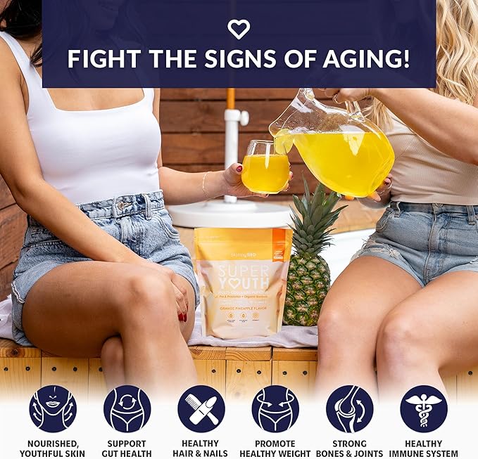 SkinnyFit - Super Youth Collagen for Women - Multi Collagen Peptides Powder - Probiotics, Fiber, Hyaluronic Acid - Non GMO, Gluten Free, Sugar Free - Beauty - Orange Pineapple (28 Servings)