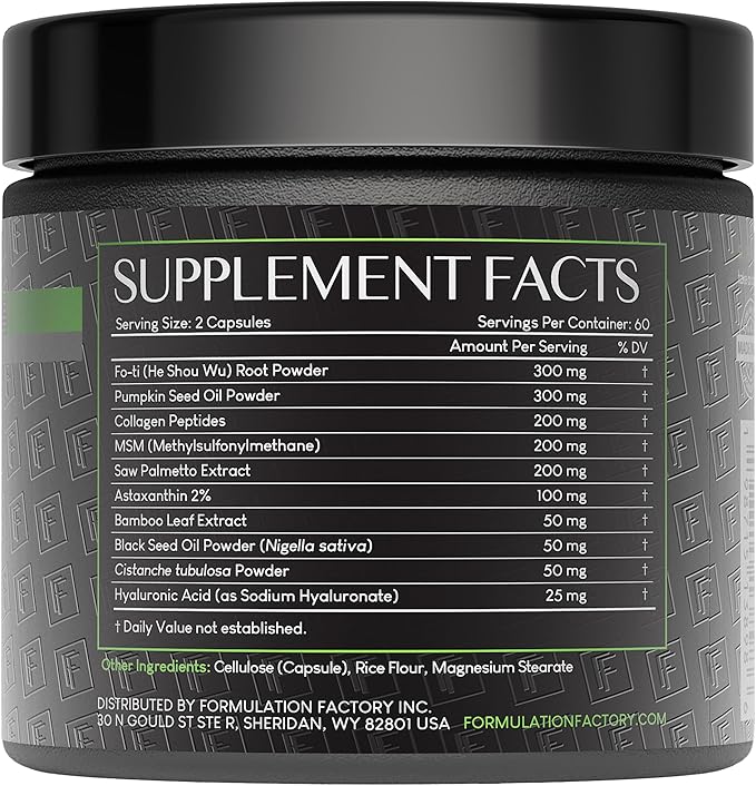 Formulation Factory Crown of Glory 10-in-1 Hair Growth Supplement with Fo-Ti, Saw Palmetto, Pumpkin Seed Oil, Collagen & More, Supports Hair, Nails & Skin (6 Month Supply, 360 Capsules)