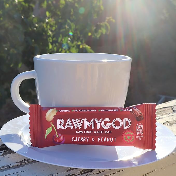 RAWMYGOD Fruit and Nut Bars, Gluten Free, Vegan, No Added Sugar (16 bars, Cherry & Peanut)