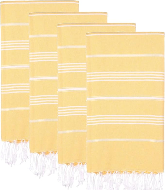 Turkish Beach Towels, Pack of 4 | Oversized, Quick Dry, Sand Free | 100% Cotton, Large 38x71 Towels for Beach, Pool, Travel | Ultra-Soft, Compact, and Absorbent | Yellow