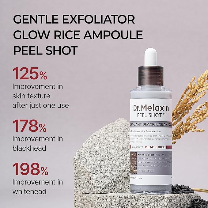 Dr.Melaxin Peel Shot Glow Black Rice Peeling Ampoule 80ml Daily Soft Exfoliating Face and Body Scrub Dead Skin Cells Remover for All Skin Types korean skin care