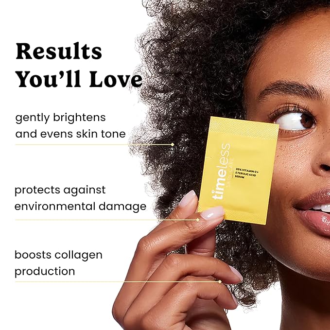 Timeless Skin Care Vitamin C Serum with Vitamin E & Ferulic Acid - Brightening Serum - for Oily & Dry Skin - Fragrance-Free - Pouches