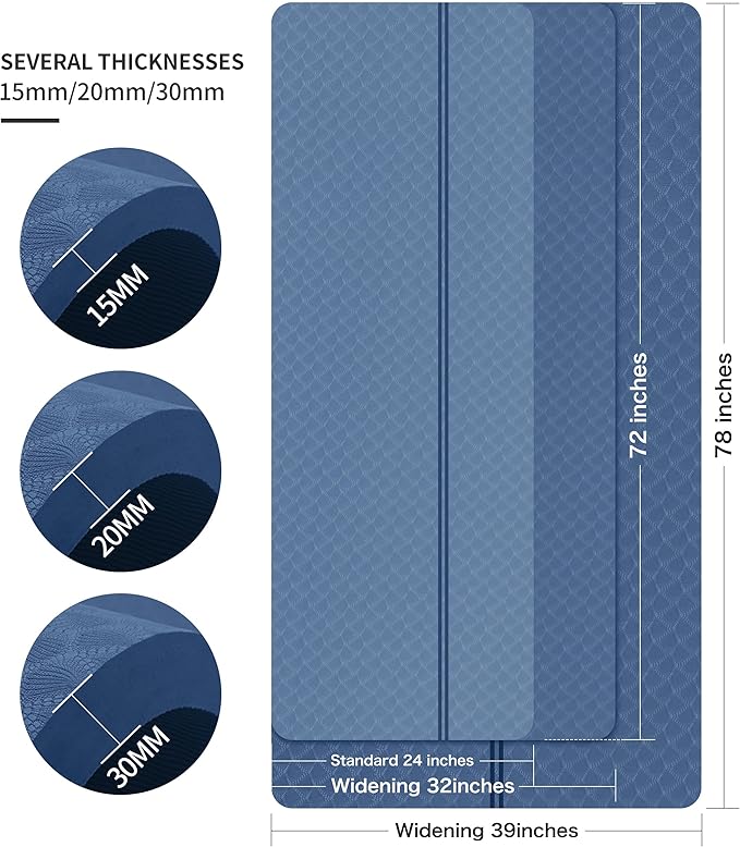 nuveti Large Exercise Mat - 15mm/20mm/30mm Thick Yoga Mat | Workout Mat for Fitness, Yoga, Pilates, Stretching & Floor Exercises for Women & Men with Free Carrying Bag