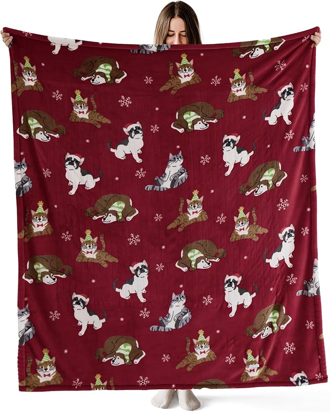 Bedsure Christmas Heated Blanket Throw - Soft Flannel Sherpa Electric Blanket with Pet Pattern, Heated Throw as a Gift, with 6 Heating Levels, 4 Time Settings, and 3-Hour Auto-Off (50x60 inches)
