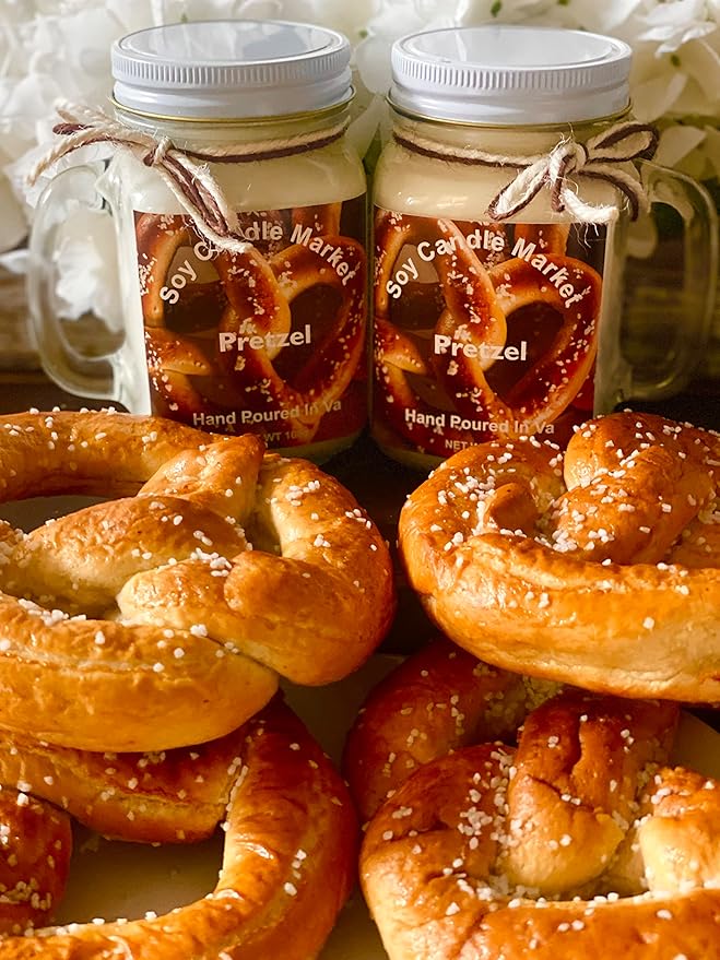 Soy Scented Candles | Handmade & Highly Aromatic Candles Burns Upto 85 Hours in Glass Jar - Perfect for Home Decor, Wedding, Birthday, Dinner (Pretzel, 12 oz)