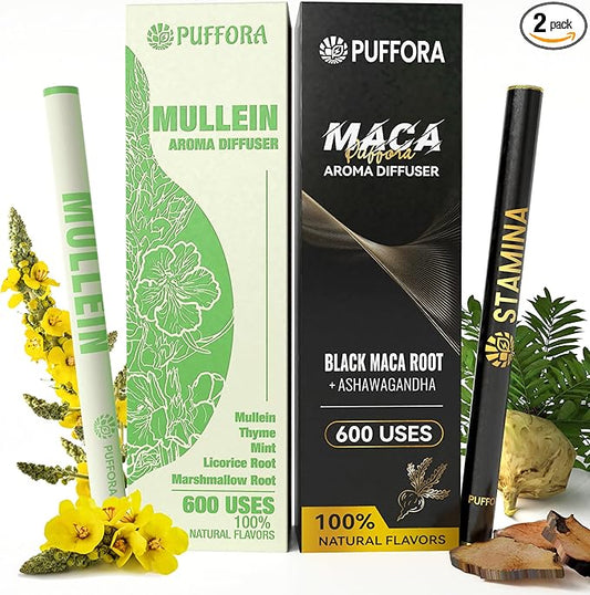 2 Pack, Maca Diffuser (Ashwagandha, B12, C) + Mullein Diffuser (Marshmallow Root, Mint) – Mixed Set, Herbal Anxiety Pen, Clean Breaths & Daily Vitality