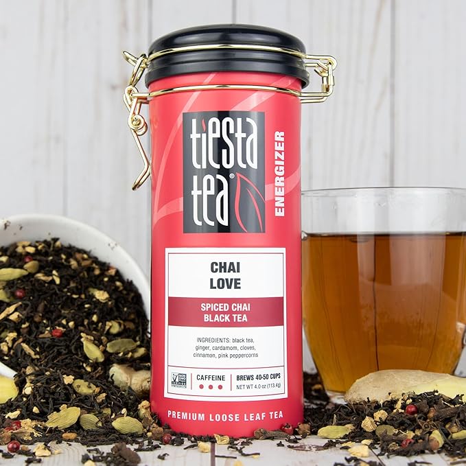 Tiesta Tea - Chai Love, Loose Leaf, Spiced Chai Black Tea, Premium Blend, High Caffeinated, Make Hot or Iced & Brews Up to 50 Cups, 4 Ounce Refillable Tin