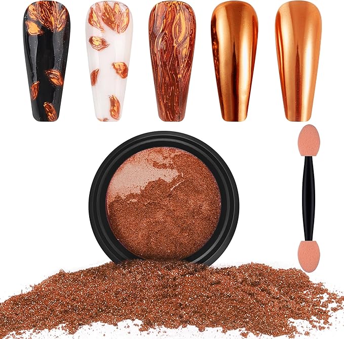 Artdone Chrome Nail Powder, Copper Gold Iridescent Aurora Powder Metallic Mirror Effect Pigment Pearlescent Mermaid Pigment Pearl Glitter Dust Kit, Nail Art Decoration, Resin Craft