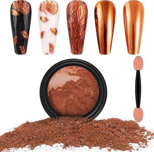 Artdone Chrome Nail Powder, Copper Gold Iridescent Aurora Powder Metallic Mirror Effect Pigment Pearlescent Mermaid Pigment Pearl Glitter Dust Kit, Nail Art Decoration, Resin Craft