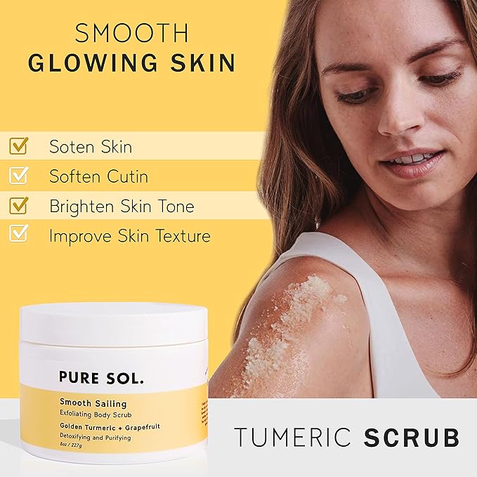 PURE SOL. Turmeric Body Scrub, Glowing, Exfoliating for Soft Healthy Skin, Exfoliated Dry DeHydrated Dead Skin, Improves Skin Texture (2 Pack)