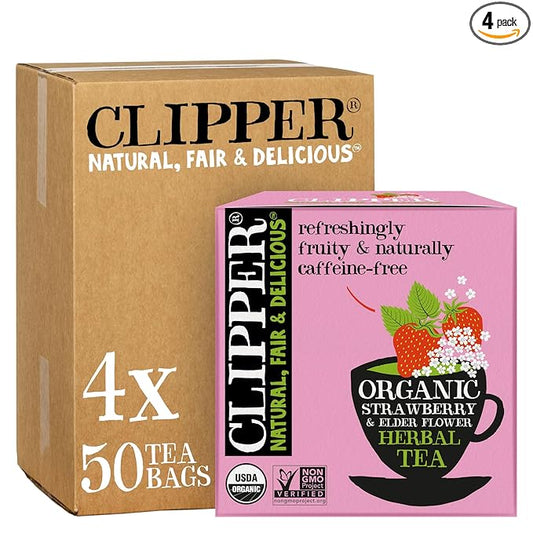 Clipper Tea Strawberry & Elderflower Herbal Tea – Caffeine Free, USDA Organic, Great Hot or Iced – Refreshingly Fruity, Natural, Fair & Delicious – 200 Tea Bags