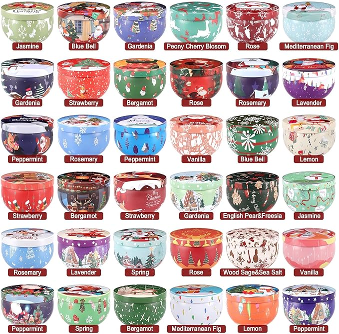 36 Packs Christmas Scented Candles, 2.5oz Smokeless Clean Burning Soy Wax Candles for Home Decor, Festive Gifts & Holiday Ambiance