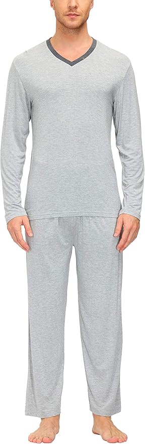 JINSHI Men's Pajama Sets Sleepwear Nightwear Lightweight Quick Dry Soft 2 Piece Long Sleeve Mens Loungewear Sets with Pocket