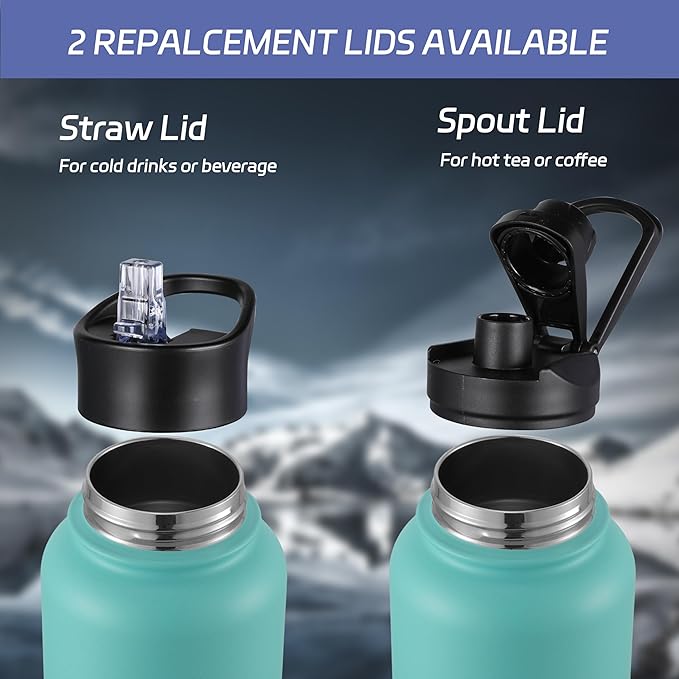 HASLE OUTFITTERS 32 oz Insulated Water Bottle Stainless Steel Double Walled Vacuum Sports Water Bottle with 2 Lids (Straw and Spout Lid) for Gym Camping Hiking(Green Blue Gradient,1)