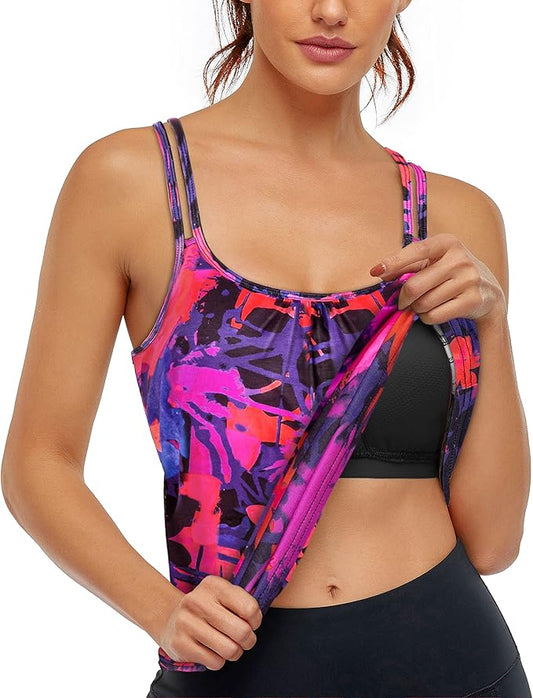 Hibelle Women's Workout Yoga Racerback Tank Tops with Built in Shelf Bra