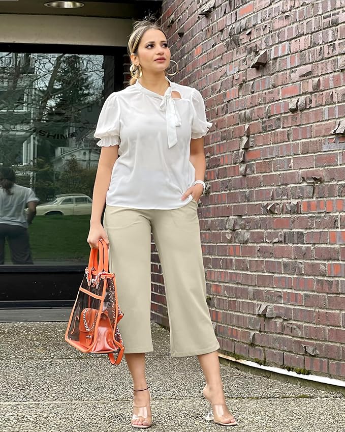 Promover Capri Pants for Women Wide Leg Yoga Cropped Pants with Pockets Loose Casual Summer Pants