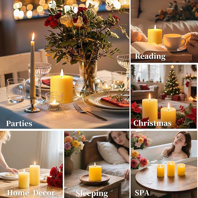 6 Pack Natural Beeswax Candles,270 Hours Long Burning-Bees Wax Candles for Home,100% Pure Beeswax Pillar Candle for Emergency,Paryer,Parties,Unscented Dripless Smokeless Pillar Candle Bulk 2.8x3in