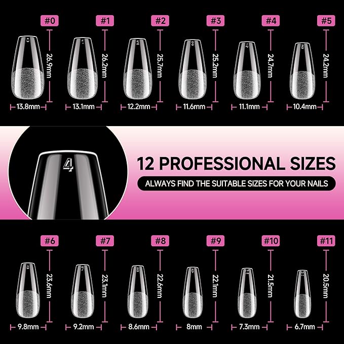 UNA GELLA Medium Coffin Nails Tips Gel Nail Tips Coffin 120pcs Half Matte Acrylic Full Cover Nail Tips Fake Nails Clear C offin Press on Nails for Nail Extensions Home DIY Salon 12 Sizes
