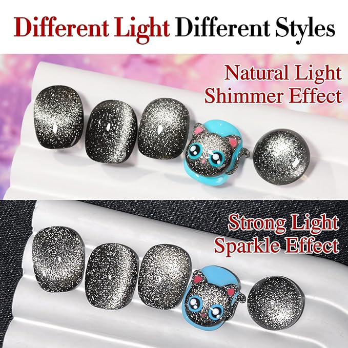 Double Rhythm Jelly Glass Cat Eye Gel Polish with Magnet 15ML Holographic Glitter Shimmer Translucent Sheer Color Magnetic Nail Polish Salon DIY at Home (Black Glitter-MC1061)