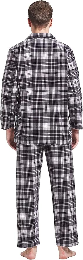 GLOBAL Men's Pajamas Sets 100% Cotton Flannel Sleepwear Long-Sleeve top & Bottom