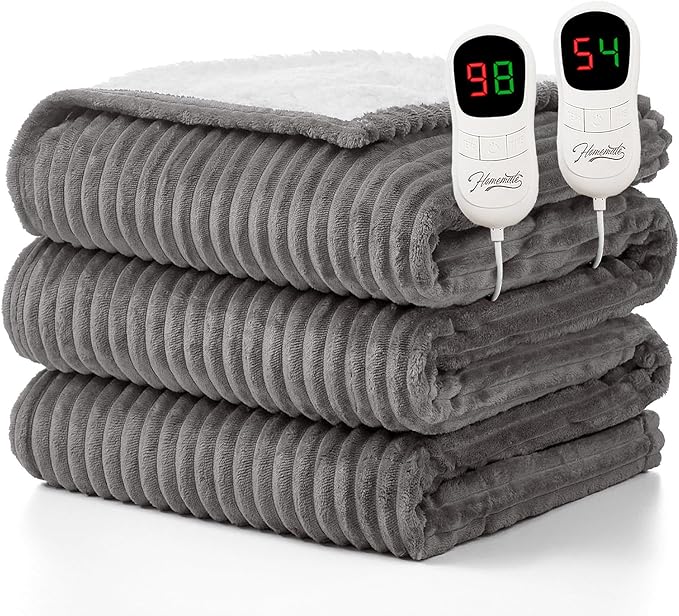Homemate Electric Heated Blanket King Size - 100"x90" Heating Blanket King Size Dual Control 1/2/4/6/8 Hours Auto-Off 10 Heat Level Over-Heat Protection Soft Flannel Sherpa ETL Certification