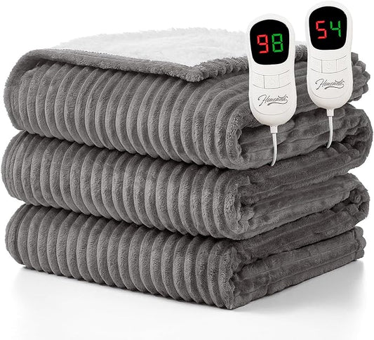 Homemate Electric Heated Blanket Queen Size - 84"x90" Heating Blanket Queen Size Dual Control 1/2/4/6/8 Hours Auto-Off 10 Heat Level Over-Heat Protection Soft Flannel Sherpa ETL Certification
