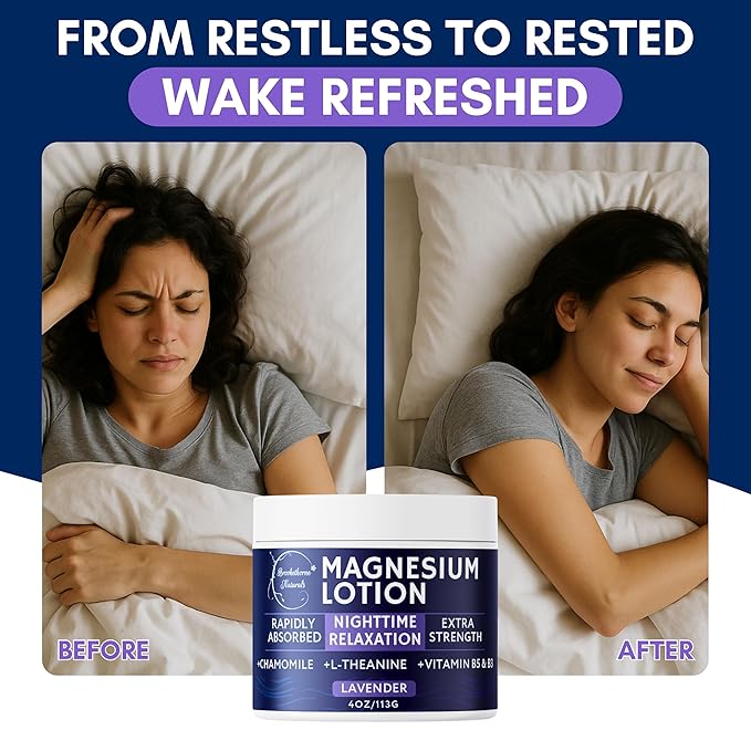 Brookethorne Naturals Nighttime Magnesium Lotion for Sleep | Lavender Magnesium Cream with L-Theanine & Chamomile | Topical Cream for Relaxation Adults & Kids | Non-Greasy, Vegan, Made in USA | 4oz