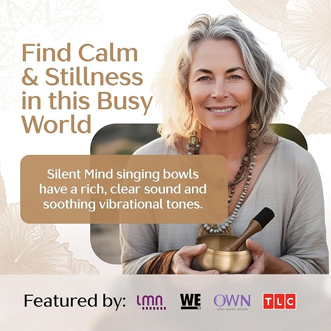 Tibetan Singing Bowl Set – Authentic Plain Design – Sound Bowl & Meditation Bowl with Cushion, Mallet & Guide – Spiritual Decor Enhancements – Mindfulness Gift Set – Chakra Healing Tools