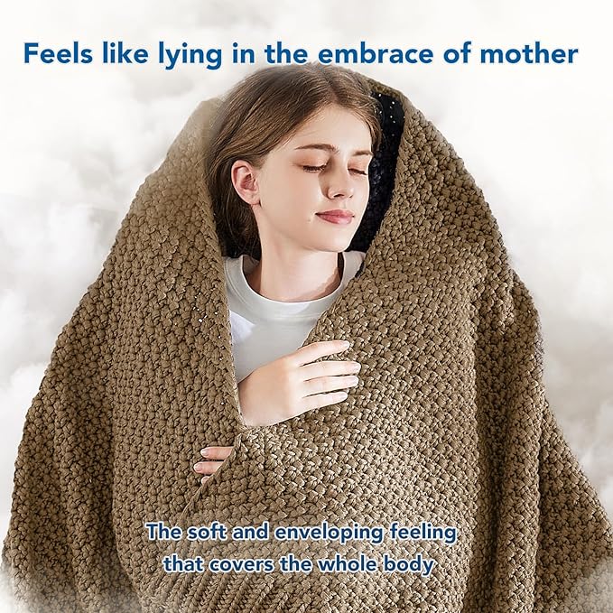 Topcee Knitted Weighted Blanket - 50"x60" 5lbs Cooling Chunky Knit Heavy Blanket for Adults Cable Yarn Knit Decorative No Beads Soft, Cozy and Cooling Weighted Throw Blankets Machine Washable