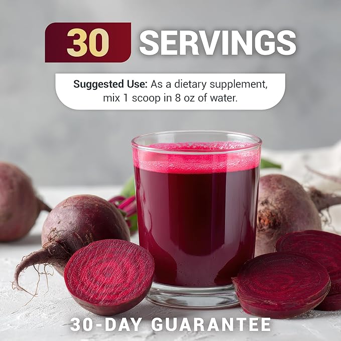 Dr. Berg Raw Organic Beet Powder from Real Earth-Grown Beets – USDA Certified Organic Beet Root Powder to Support Nitric Oxide Levels, Energy, Blood Flow, & Heart Health* – 30 Servings
