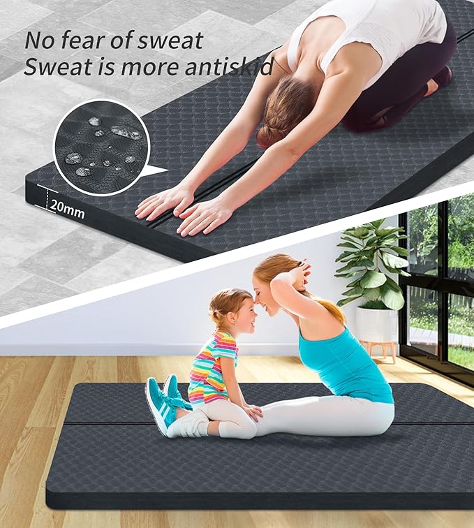 nuveti Large Exercise Mat - 15mm/20mm/30mm Thick Yoga Mat | Workout Mat for Fitness, Yoga, Pilates, Stretching & Floor Exercises for Women & Men with Free Carrying Bag