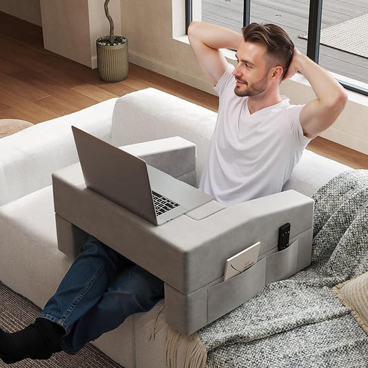 Extra Large Memory Foam Reading & Gaming Pillow with Adjustable Arm Rest, Lap Desk Pillow for Adults – Ergonomic Support for Working, Gaming, Reading in Bed, Couch, Floor