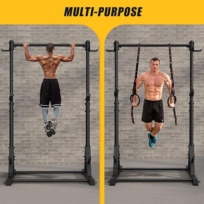 Squat Rack with Pull Up Bar, Heavy Duty 600LBS Weight Capacity Squat Rack for Home Gym, Adjustable Multi-Functional Power Racks Strength Training Fitness Equipment
