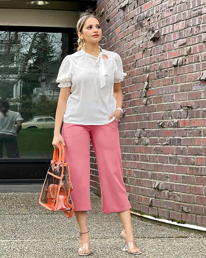 Promover Capri Pants for Women Wide Leg Yoga Cropped Pants with Pockets Loose Casual Summer Pants