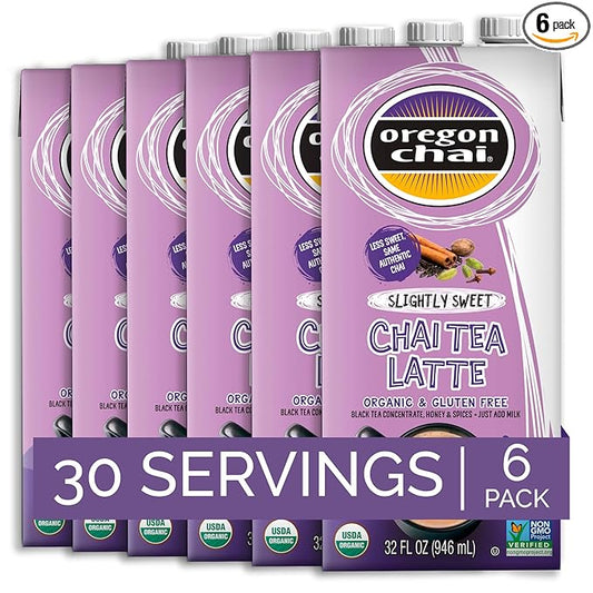 Oregon Chai Slightly Sweet Chai Concentrate, 32 Fluid Ounce (Pack of 6)