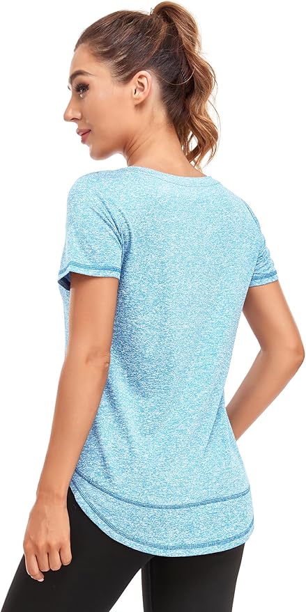 Women's Short Sleeve Workout Shirts Crewneck Sports Yoga Running Dry Fit Tops Side Split Tee