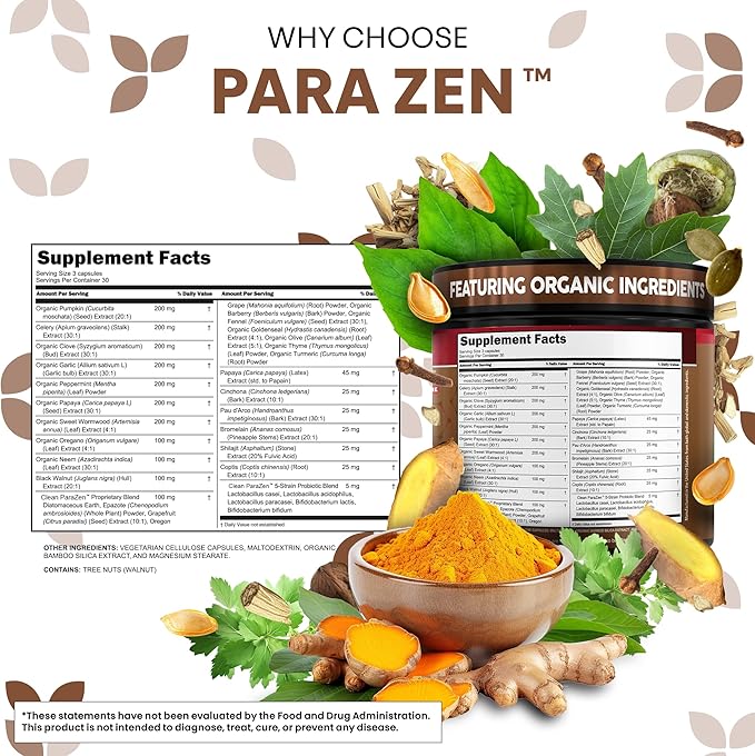 Clean Nutra Wormwood Black Walnut Pumpkin Seed Clove Oil Celery Garlic Grape Papaya Neem Diatomaceous Earth Womens Probiotic Gut Health Cleanse Detox Oregano Olive Turmeric Supplement Vegan Capsules