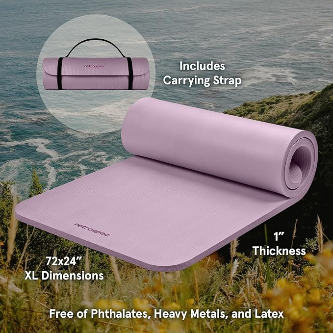 Retrospec Solana Yoga Mat 1" Thick With Nylon Strap For Men & Women - Non Slip Exercise Mat For Home Yoga, Pilates, Stretching, Floor & Fitness Workouts