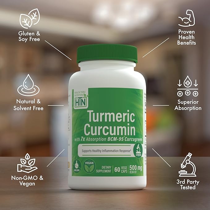 Health Thru Nutrition Turmeric Curcumin Complex 500mg Supplement | as BCM-95 Curcugreen Clinically Studied | Vegan Certified (Pack of 60)