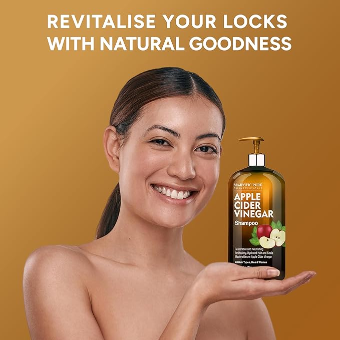 Majestic Pure Apple Cider Vinegar Shampoo - Restores Shine & Reduces Itchy Scalp, Dandruff & Frizz - Sulfate Free, for All Hair Types, Men and Women - 16 fl oz