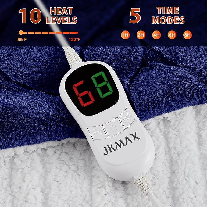 Heated Electric Blanket- Electric Throw Blanket 84"x90" for Bed-5 Heating Levels& 4 Hours Auto Off for Couch Home Office - Soft Faux Fur Fabric for Full Body(Blue)