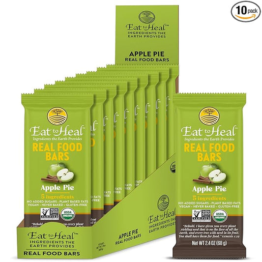 EatToHeal Apple Pie Real Food Bar - Organic Dates & Oats, Gluten Free Vegan Healthy Protein Bars - Low Sugar Meal Replacement Bar, Non GMO, Never Baked, Plant Based - Crafted to Enjoy