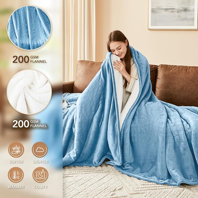 Homemate Heated Electric Blanket King Size - 100"x90" Heating BedBlanket Throw with 10 Heating Levels&8 Hours Auto Off, Fast Heating Over-Heated Protection Ultra Soft Flannel ETL Certified, Grey